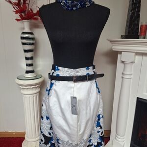 Elegant White and Blue Skirt with Belt